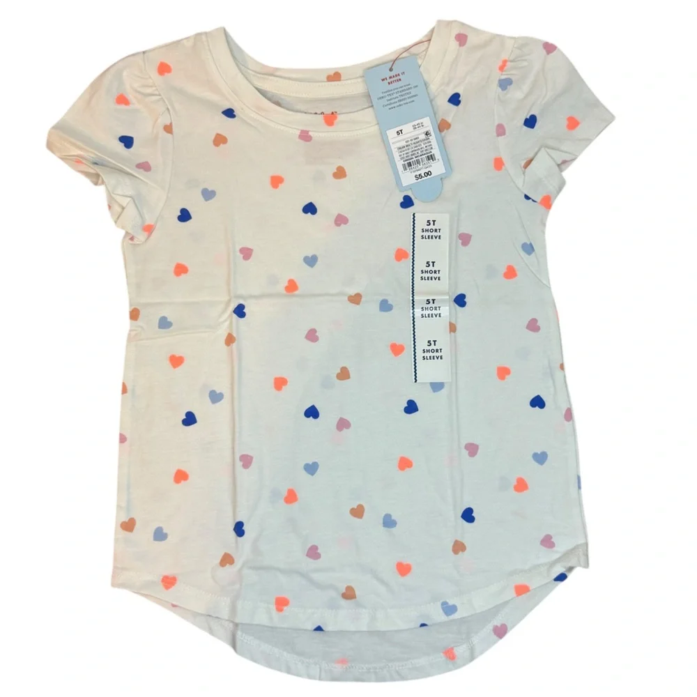 Cat‎ & Jack Toddler Girls' Heart T-Shirt Size 5T - 2 Pack NWT